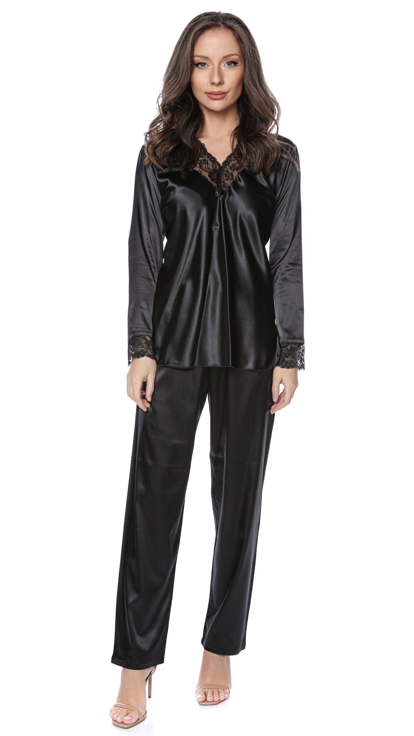 Set Pijama cu Mânecă Lungă din Satin pentru Damă – Lavinia