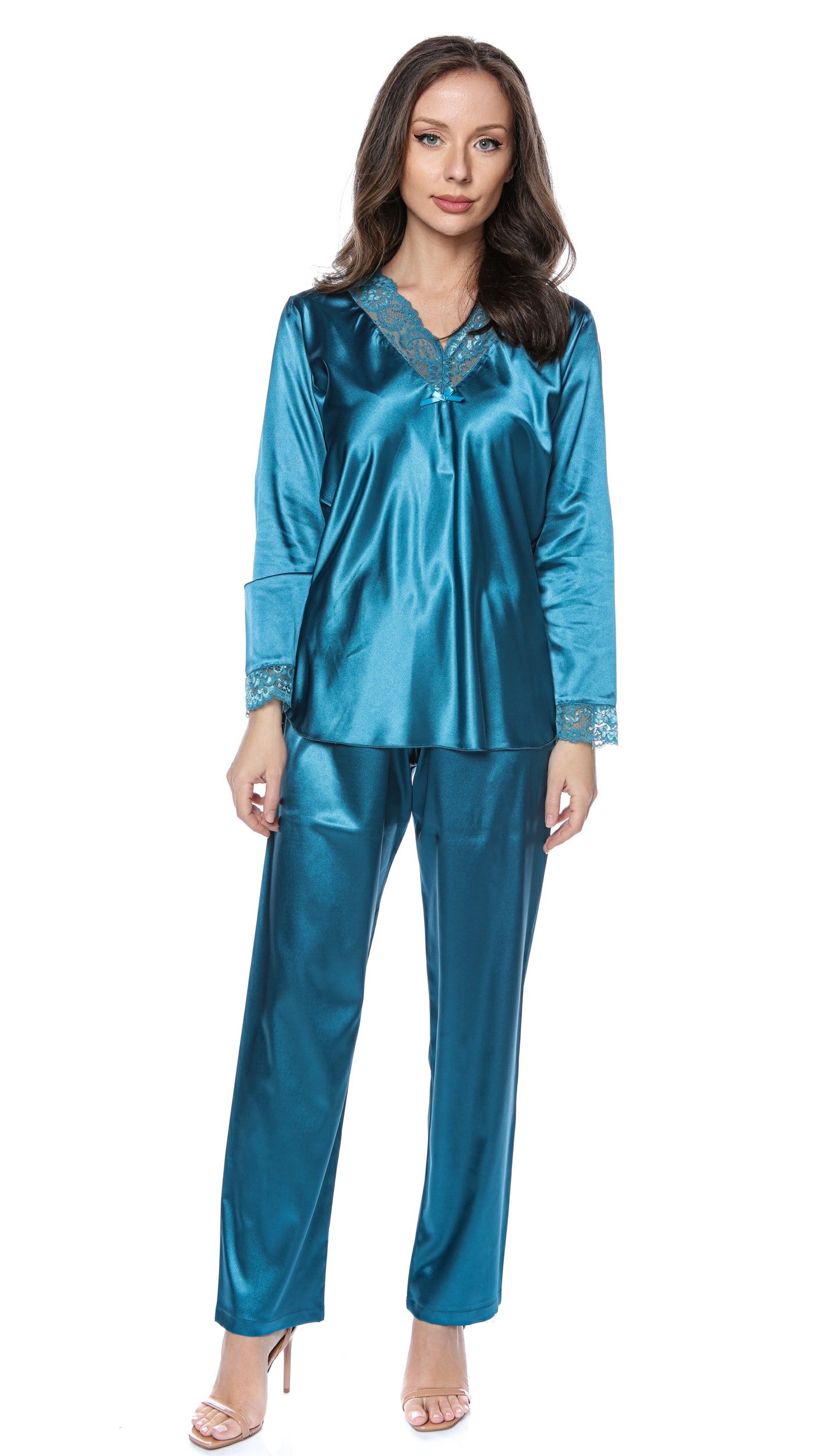 Set Pijama cu Mânecă Lungă din Satin pentru Damă – Lavinia