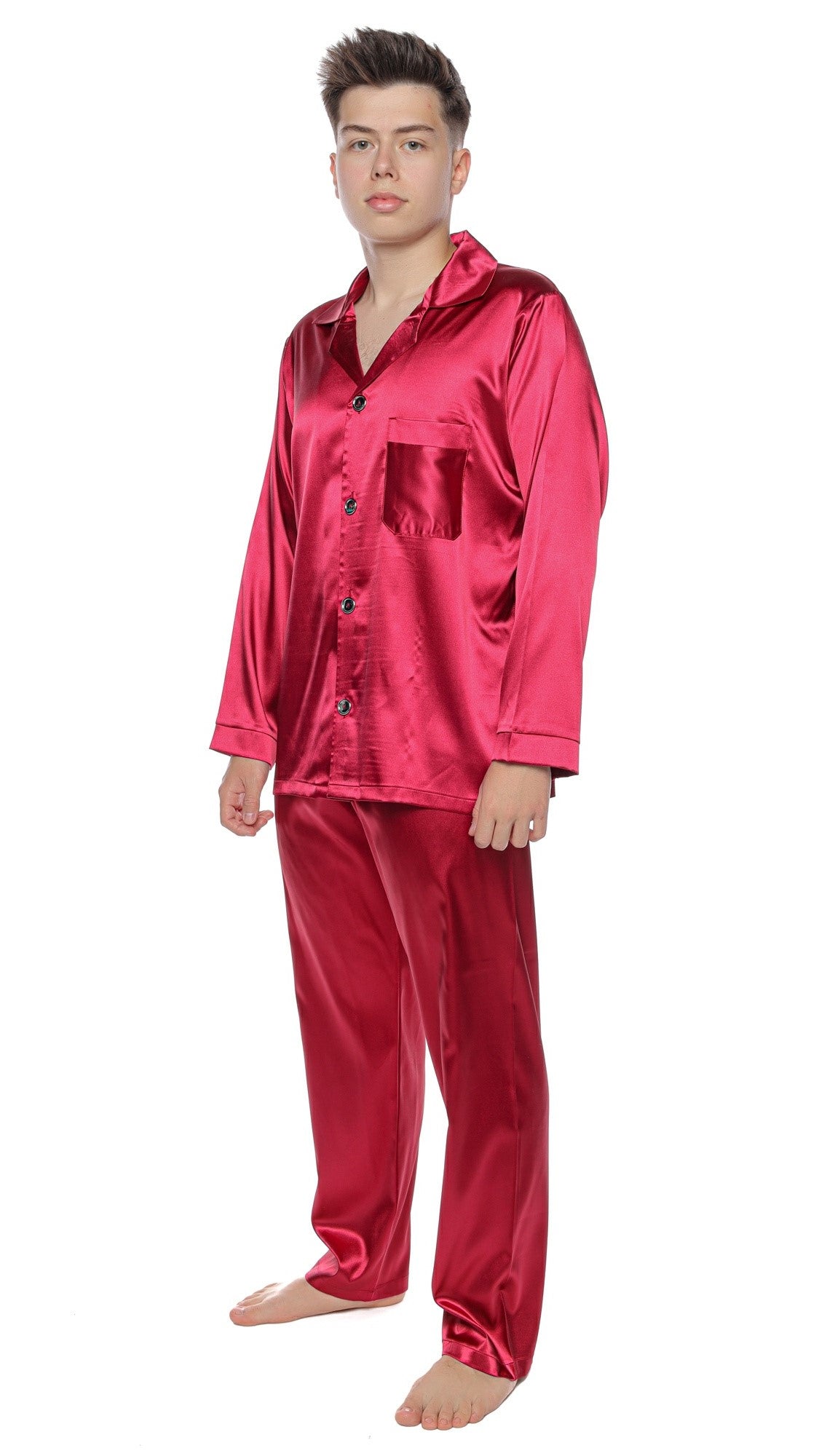 Set Pijama Clasică din Satin pentru Bărbați, cu nasturi și mânecă lungă – Paul