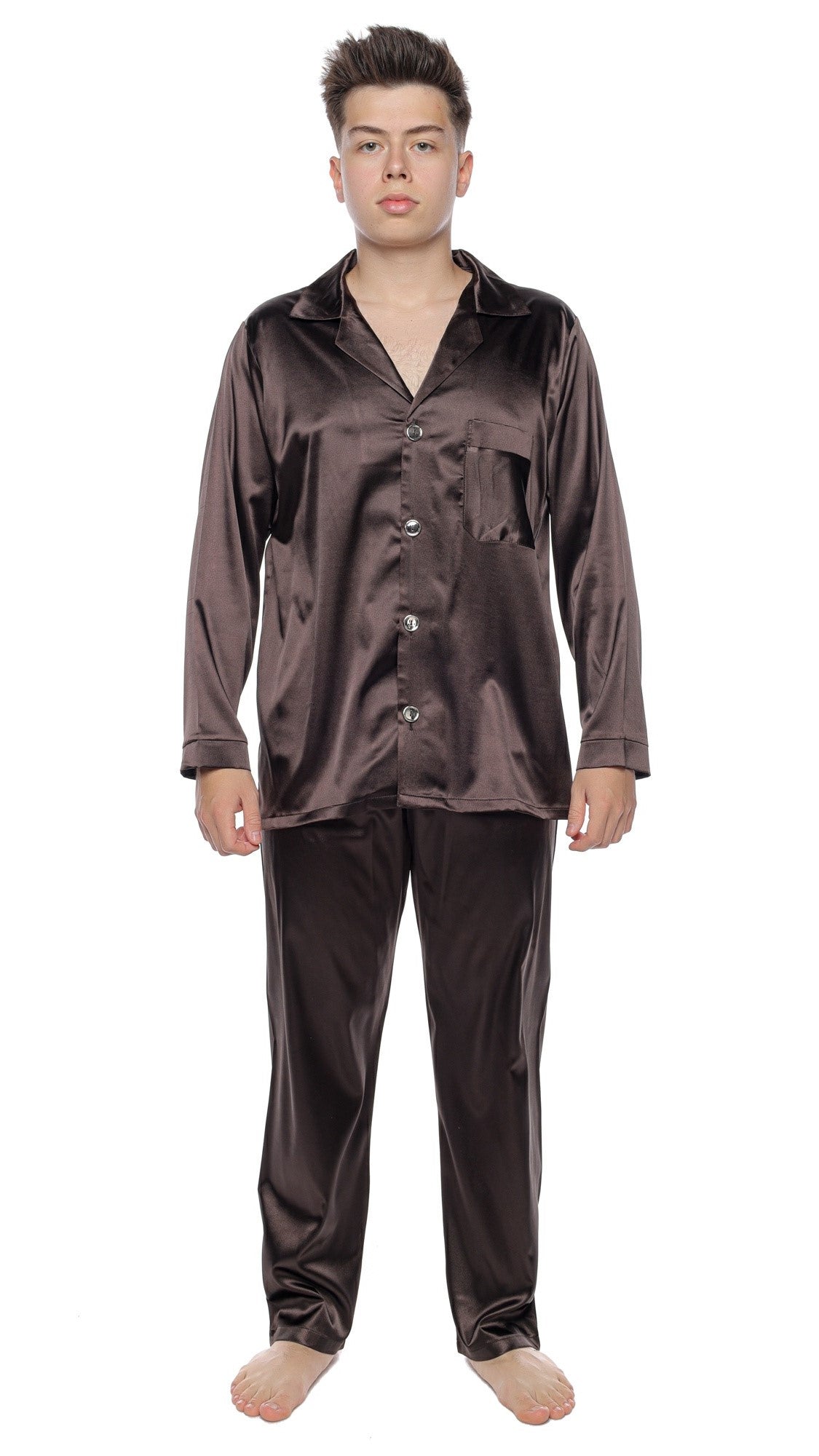 Set Pijama Clasică din Satin pentru Bărbați, cu nasturi și mânecă lungă – Paul