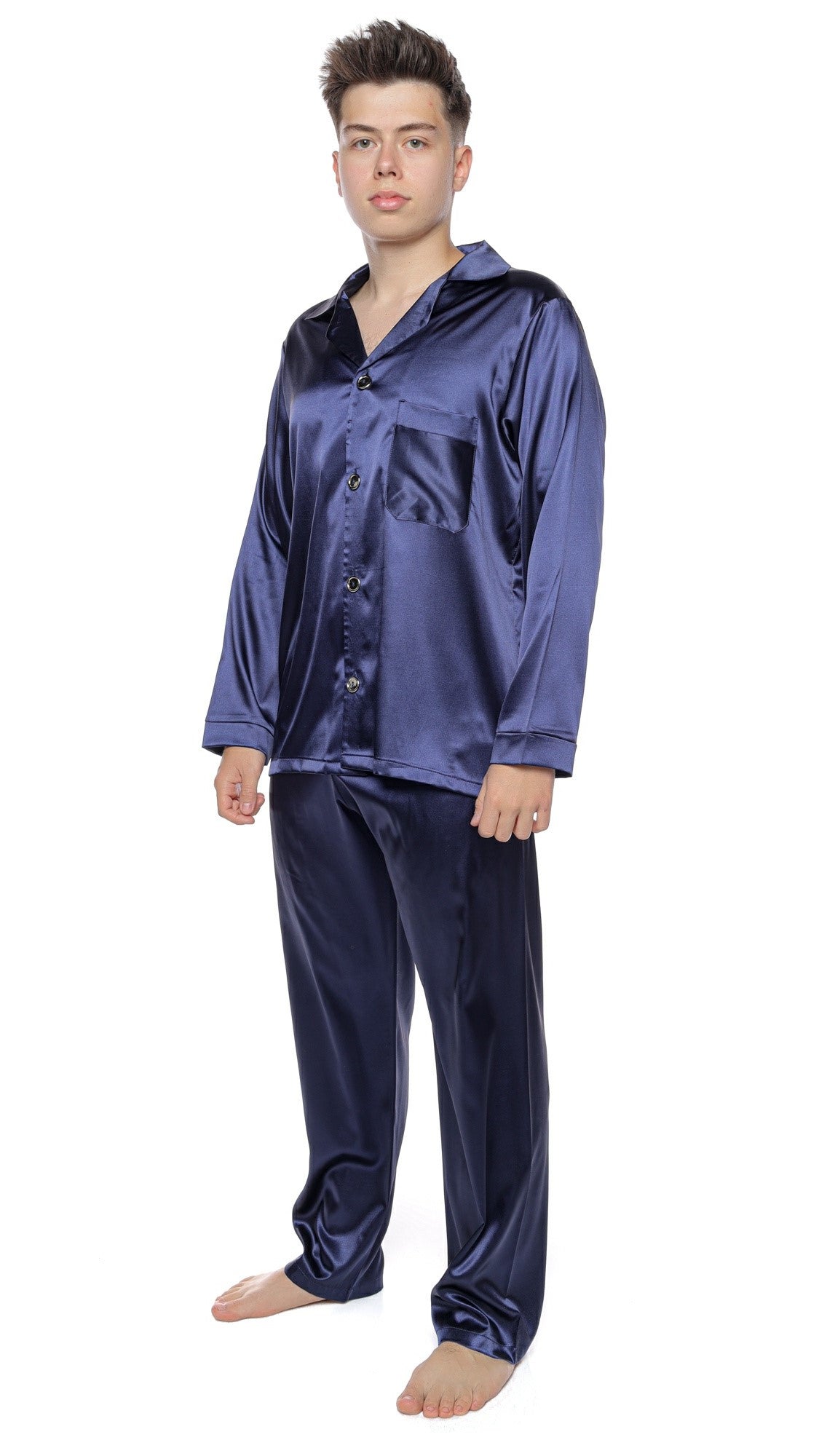 Set Pijama Clasică din Satin pentru Bărbați, cu nasturi și mânecă lungă – Paul