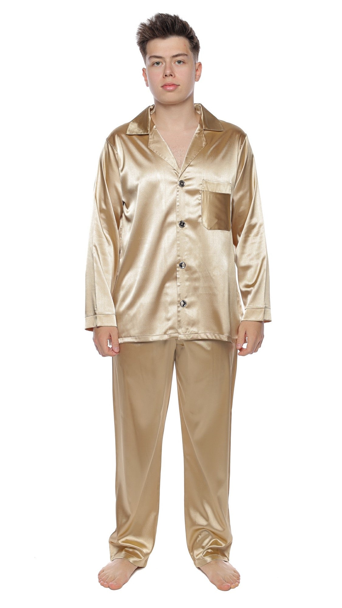 Set Pijama Clasică din Satin pentru Bărbați, cu nasturi și mânecă lungă – Paul