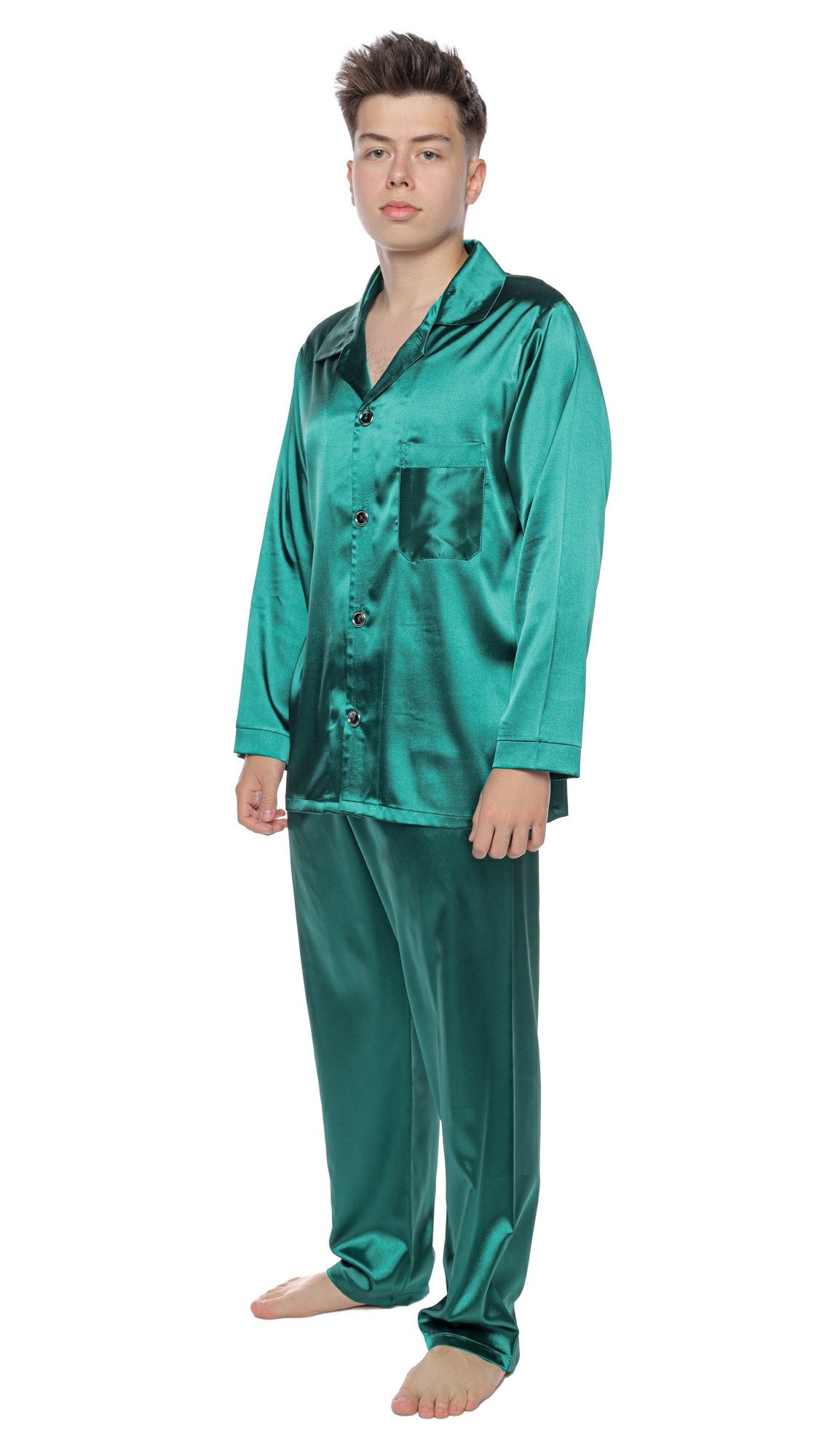 Set Pijama Clasică din Satin pentru Bărbați, cu nasturi și mânecă lungă – Paul