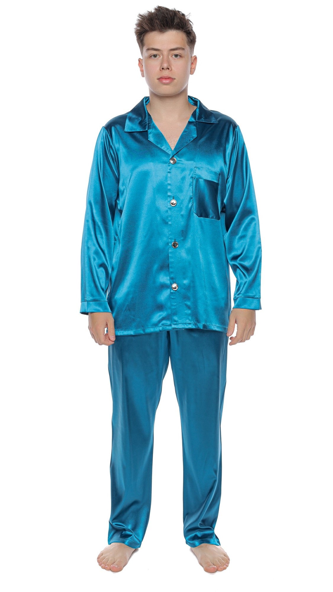 Set Pijama Clasică din Satin pentru Bărbați, cu nasturi și mânecă lungă – Paul