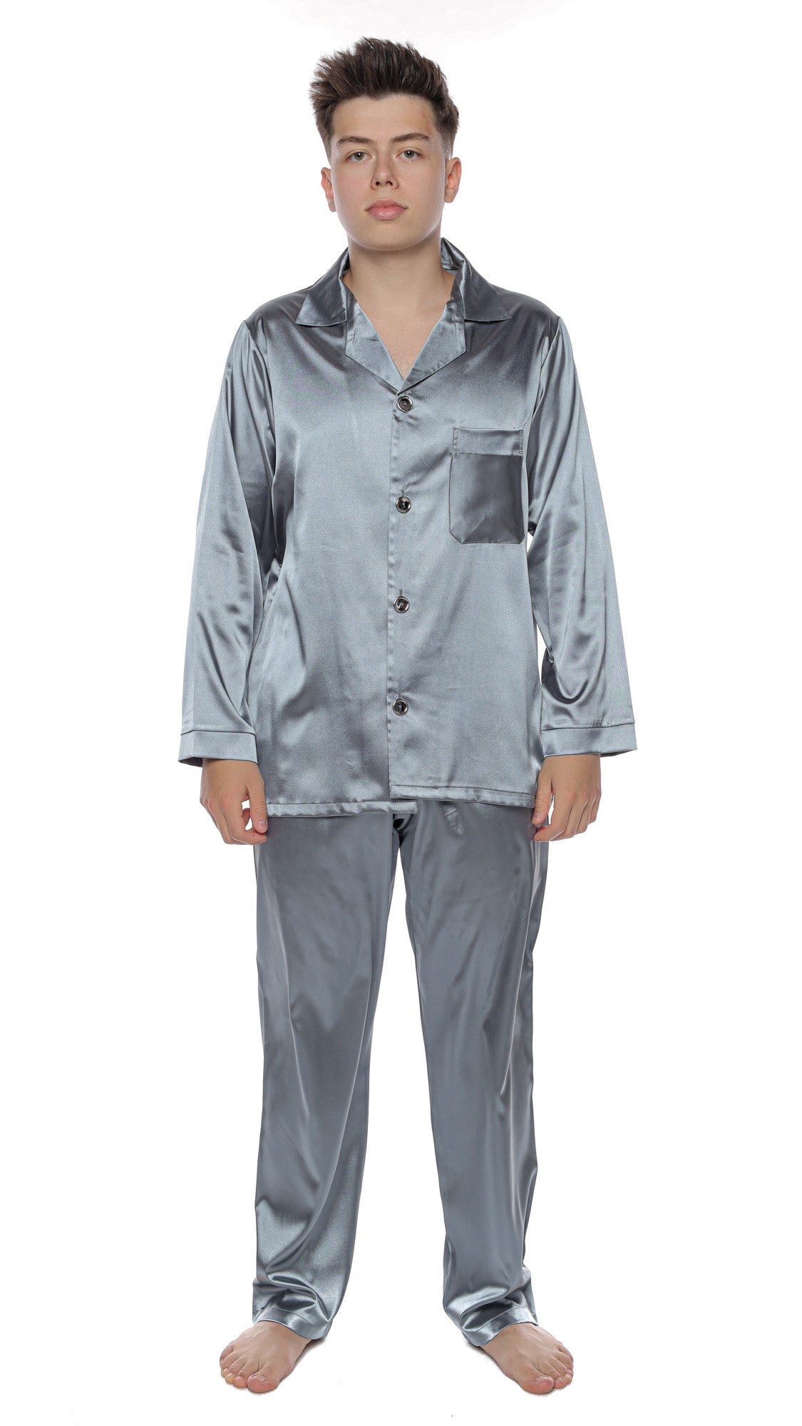 Set Pijama Clasică din Satin pentru Bărbați, cu nasturi și mânecă lungă – Paul