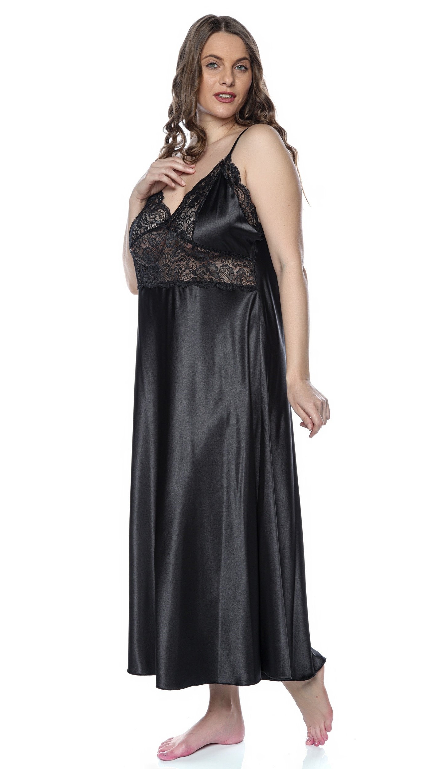 Cămașă lungă de noapte din Satin, Plus Size - Ștefania