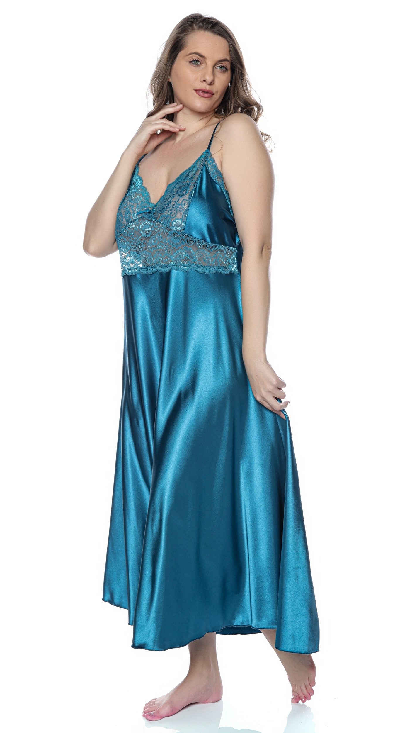 Cămașă lungă de noapte din Satin, Plus Size - Ștefania