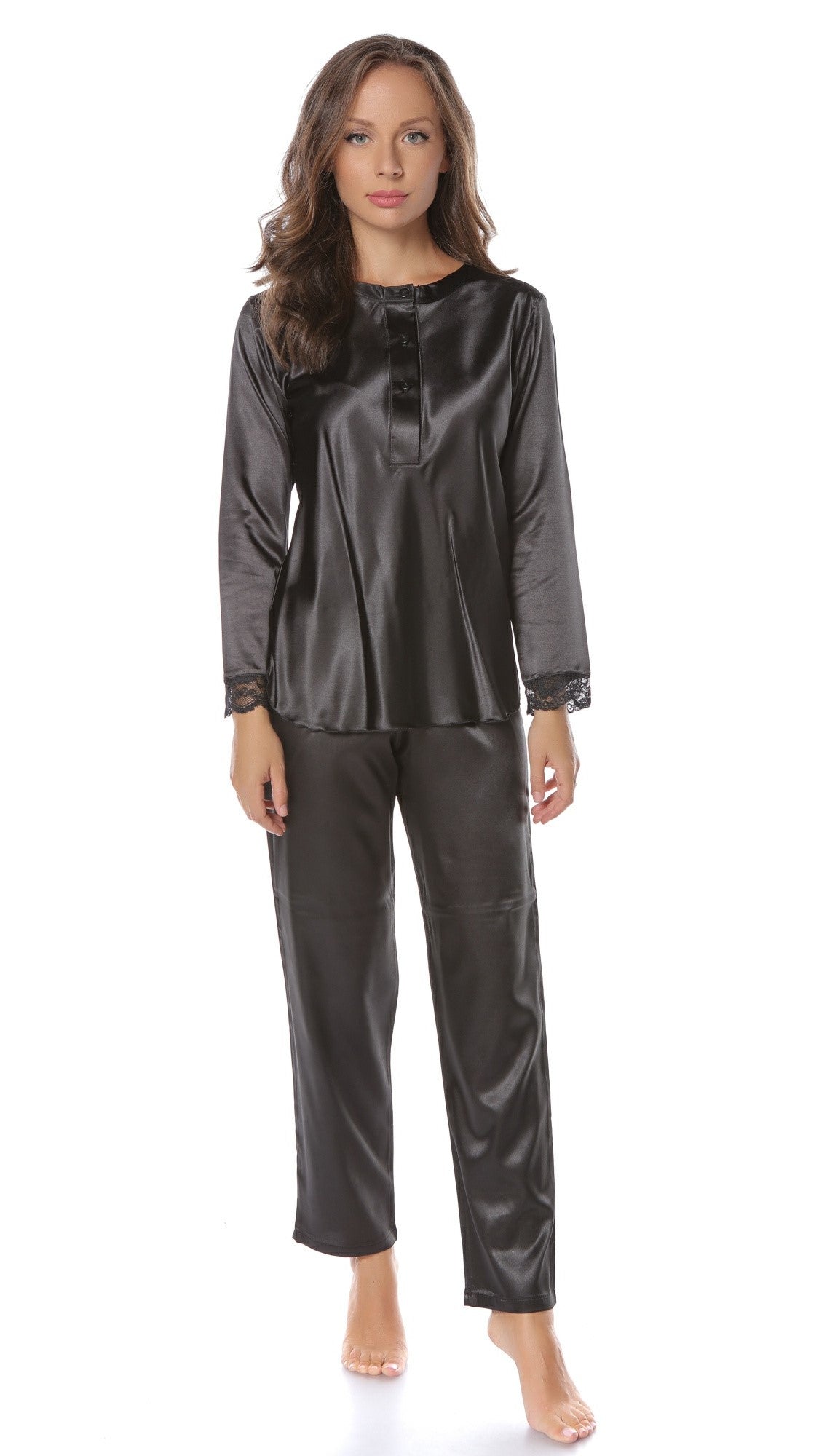 Set Pijama cu Mânecă Lungă din Satin pentru Damă – Daniela