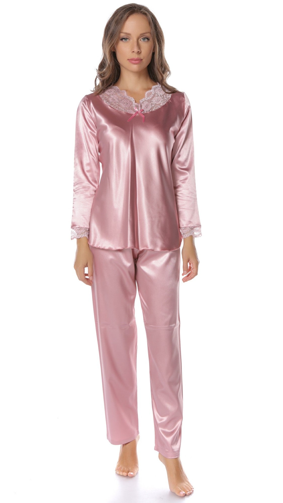 Set Pijama cu Mânecă Lungă din Satin pentru Damă – Carla