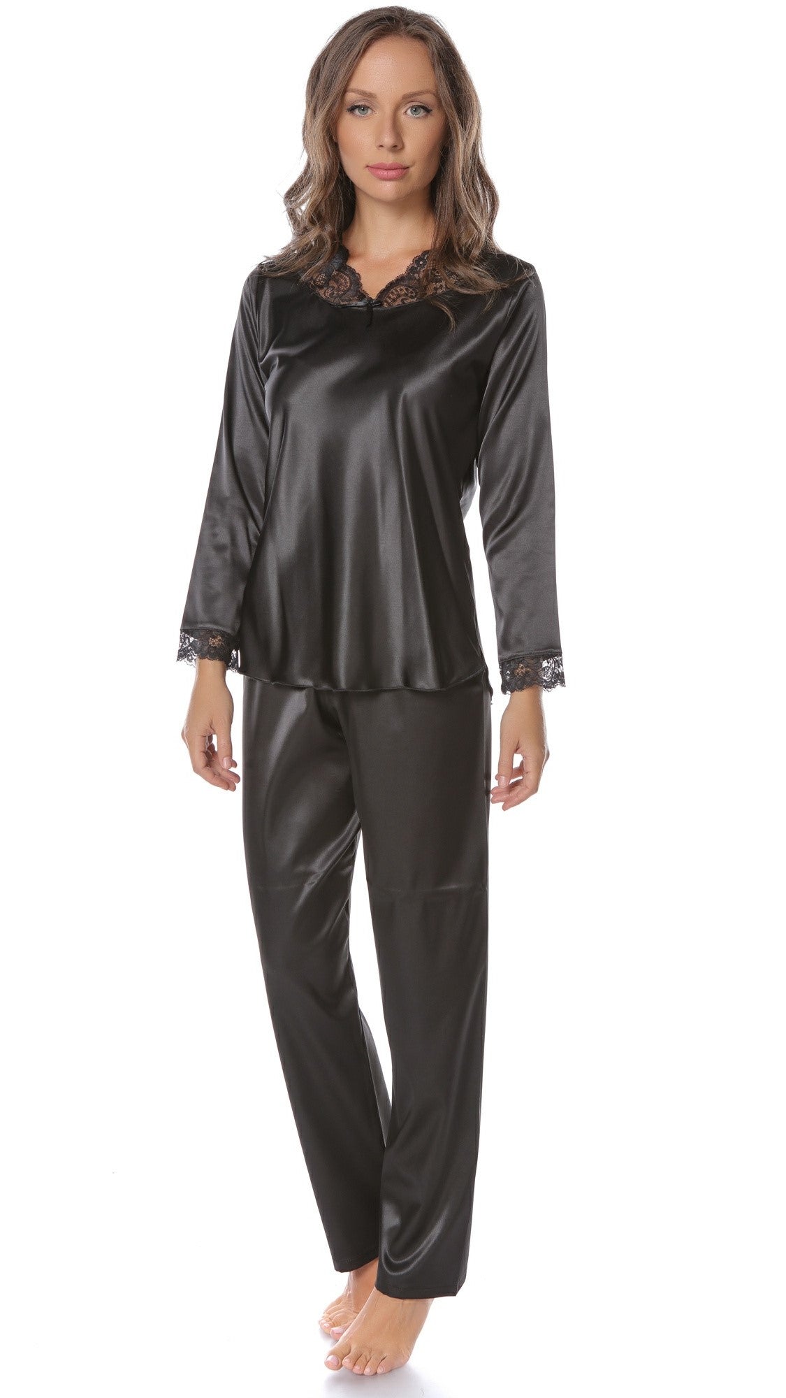 Set Pijama cu Mânecă Lungă din Satin pentru Damă – Carla