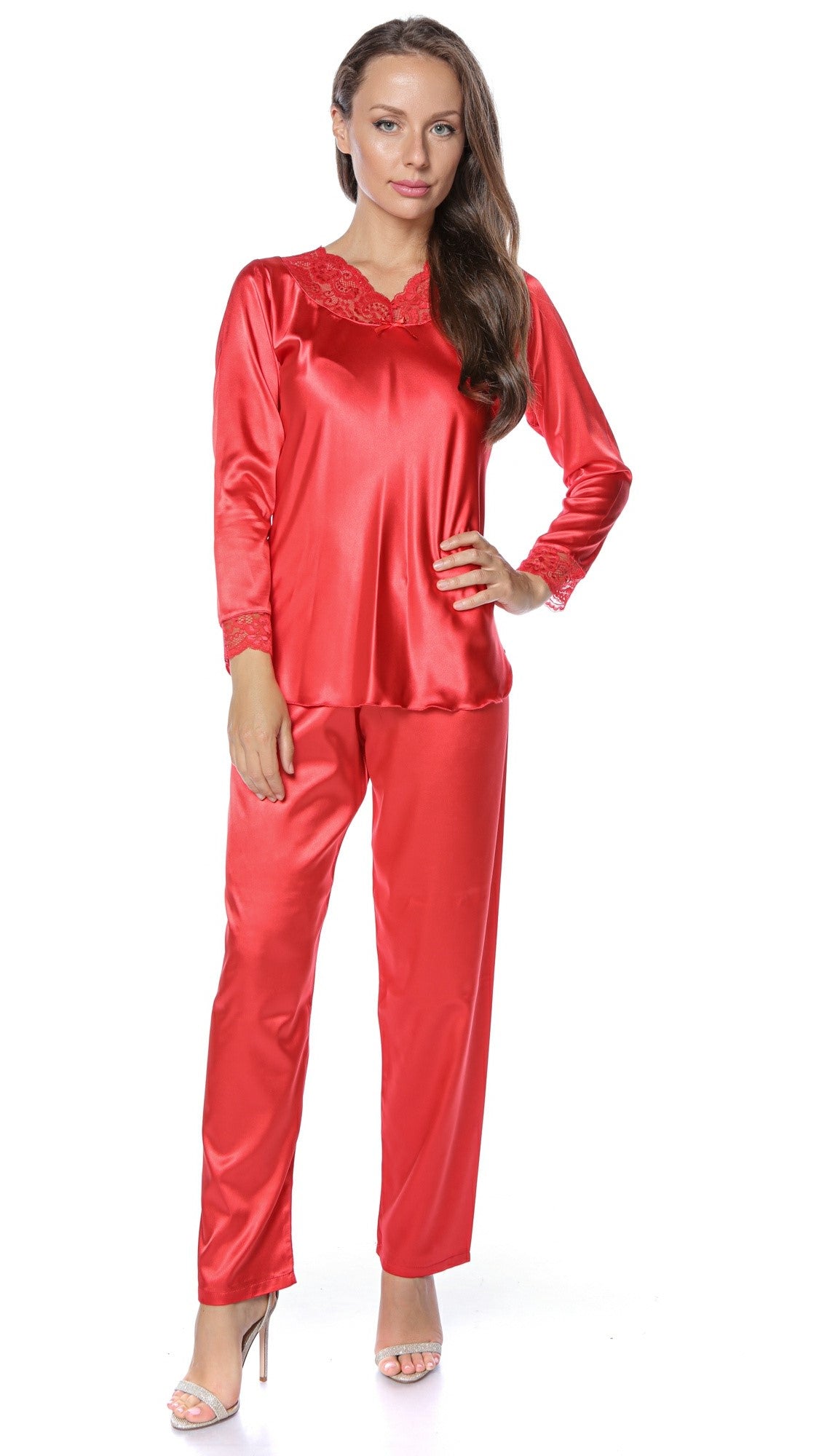 Set Pijama cu Mânecă Lungă din Satin pentru Damă – Carla